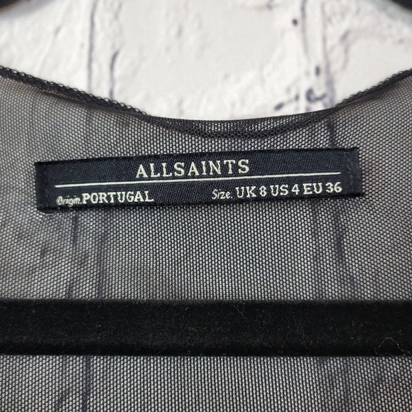 All Saints sheer black Emile long sleeve mesh detail top - Picture 5 of 8